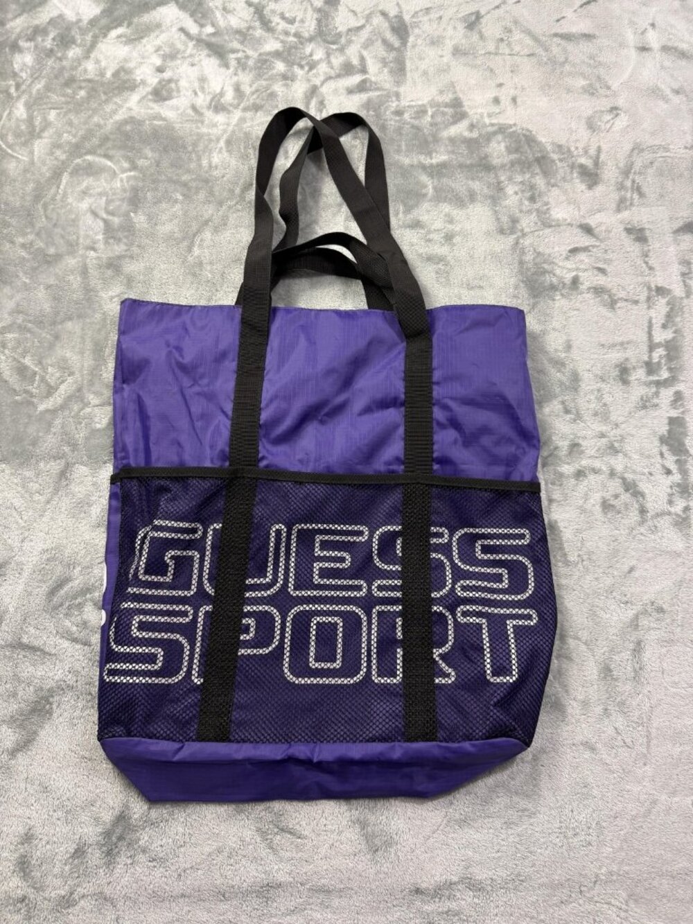 Guess Sport Tote Bag Women's Large Purple Nylon Mesh Logo Shoulder Gym Beach